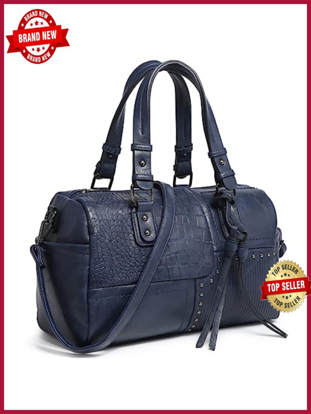 Vegan Leather Barrel Hobo Bag - Large Tote Satchel with Tassel
